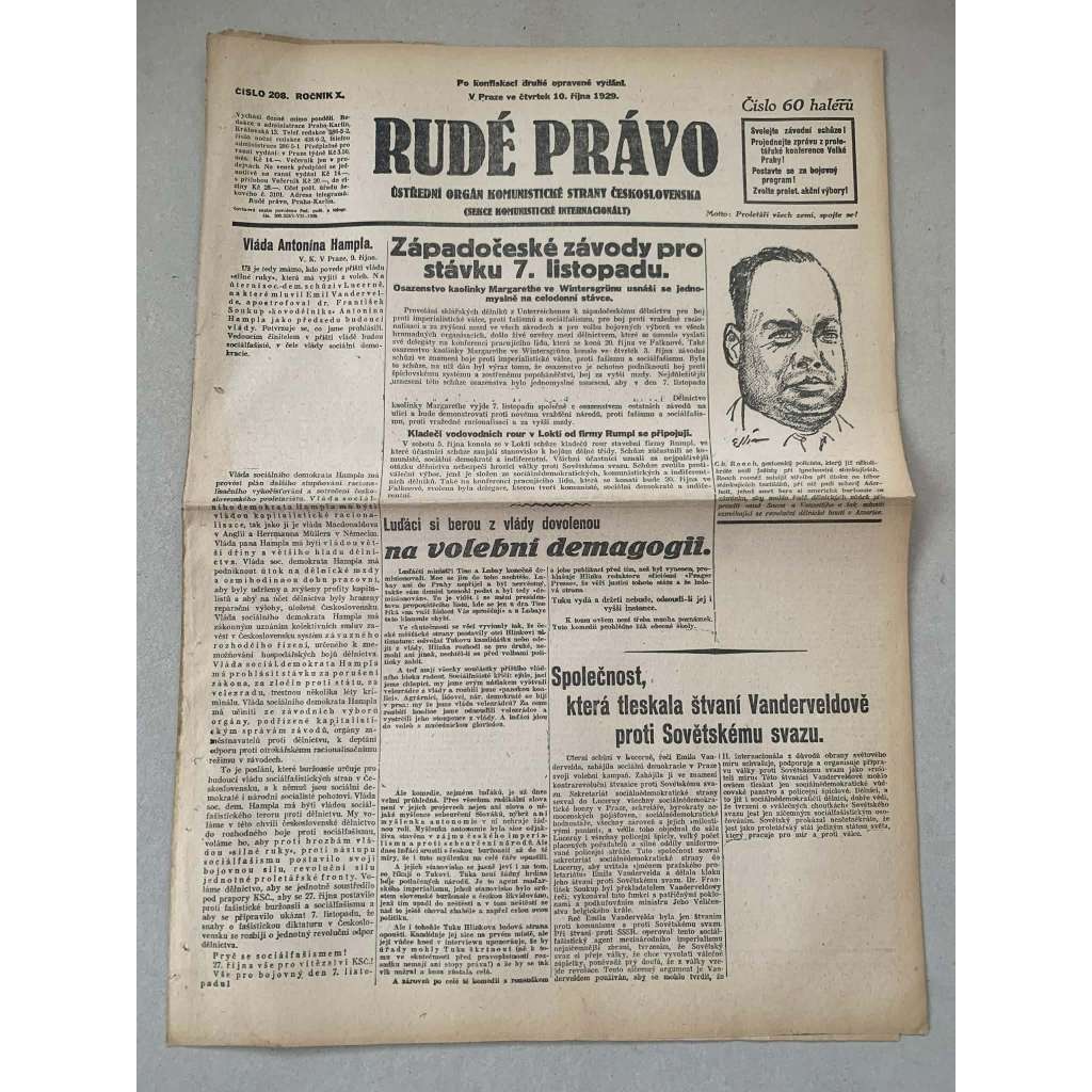 Rudé právo (10.10.1929) - 1. republika, staré noviny