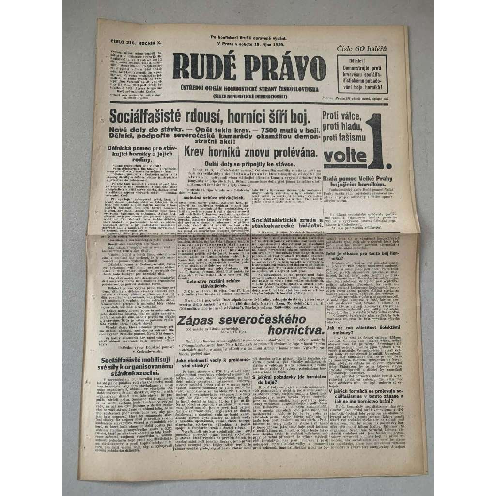 Rudé právo (19.10.1929) - 1. republika, staré noviny