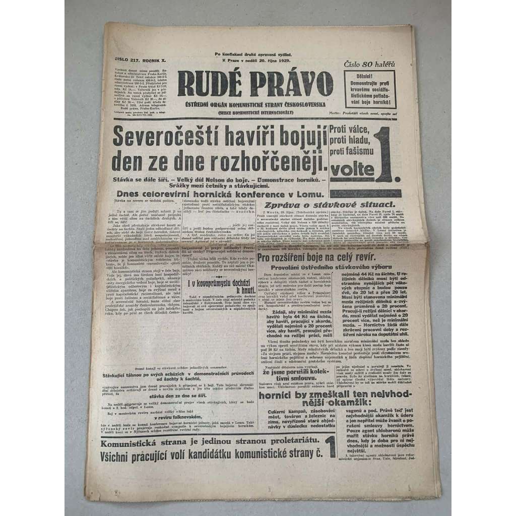 Rudé právo (20.10.1929) - 1. republika, staré noviny