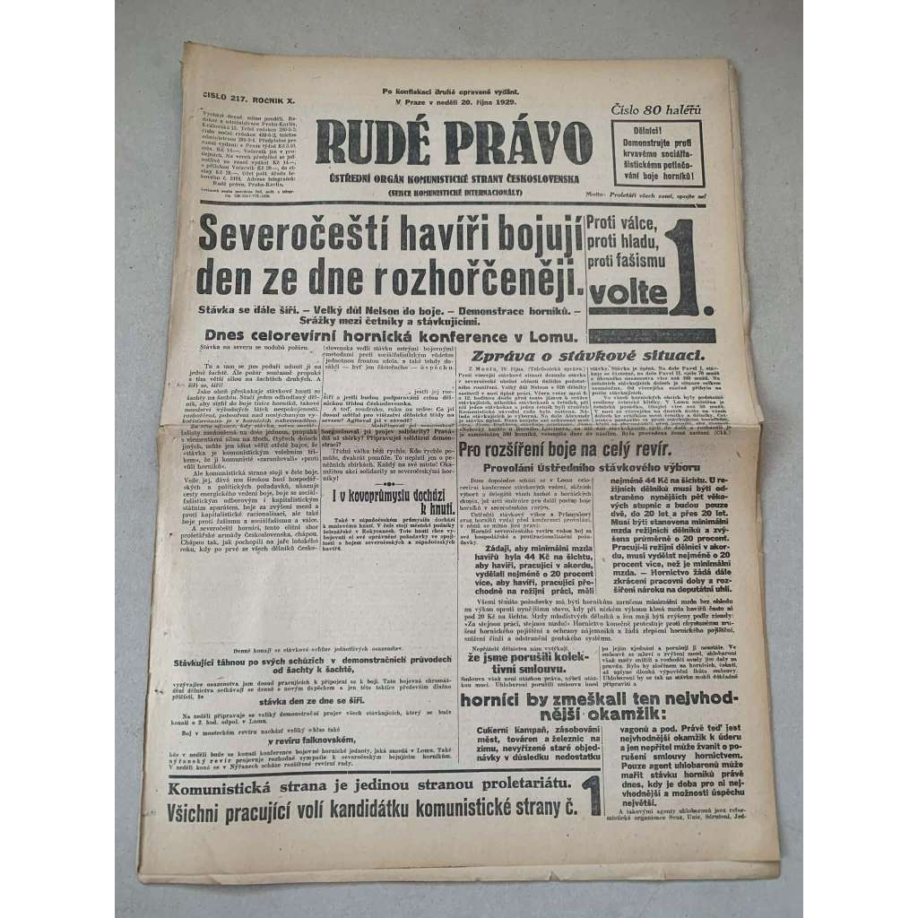 Rudé právo (20.10.1929) - 1. republika, staré noviny