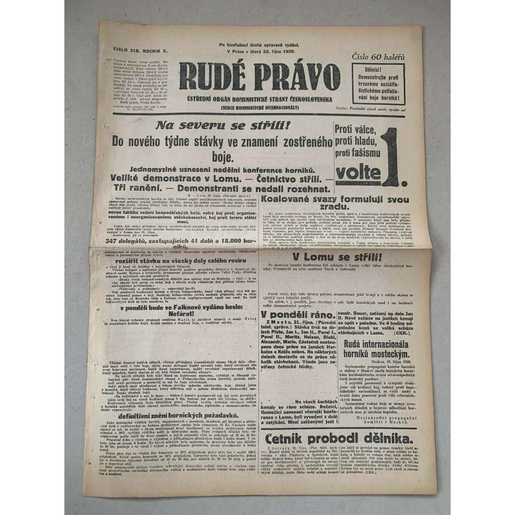 Rudé právo (22.10.1929) - 1. republika, staré noviny