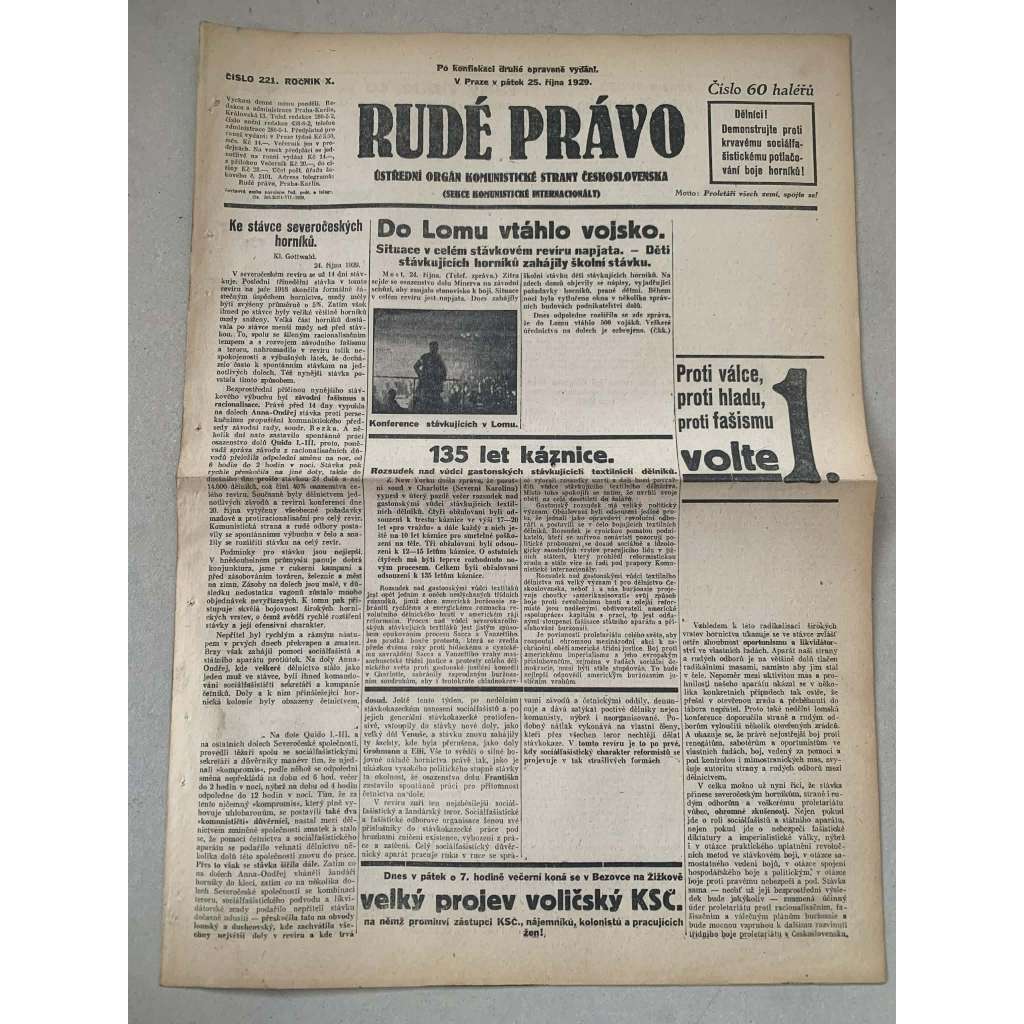 Rudé právo (25.10.1929) - 1. republika, staré noviny