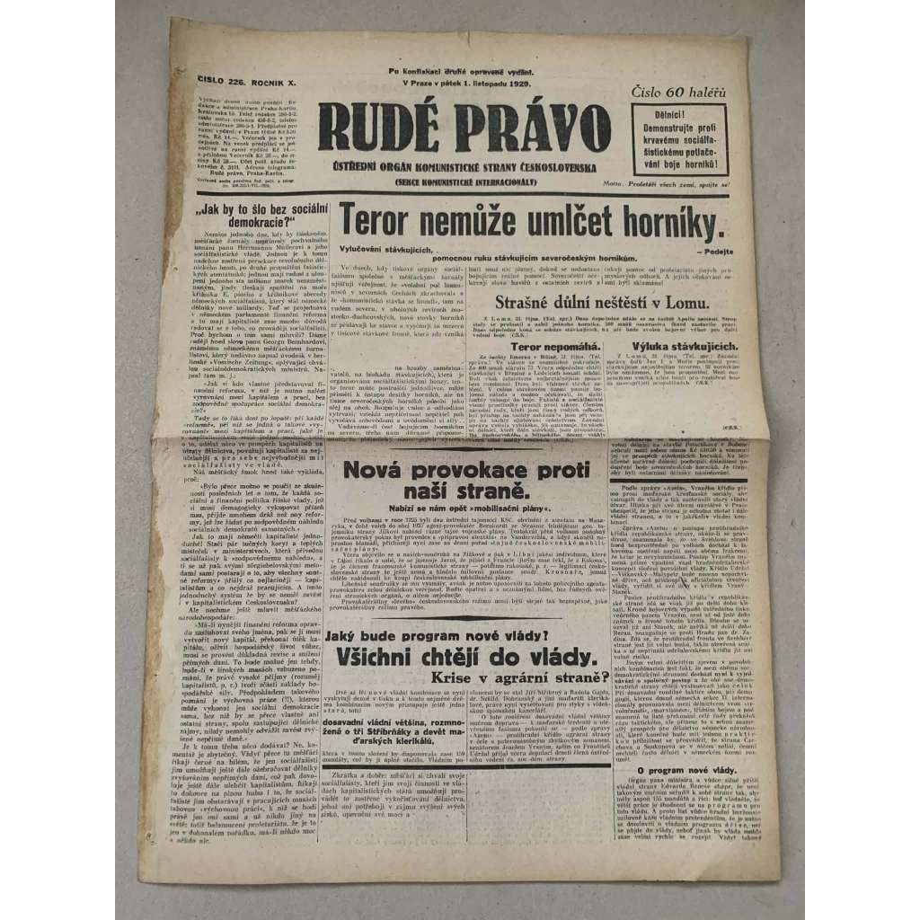 Rudé právo (1.11.1929) - 1. republika, staré noviny