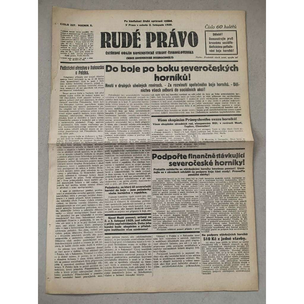 Rudé právo (2.11.1929) - 1. republika, staré noviny