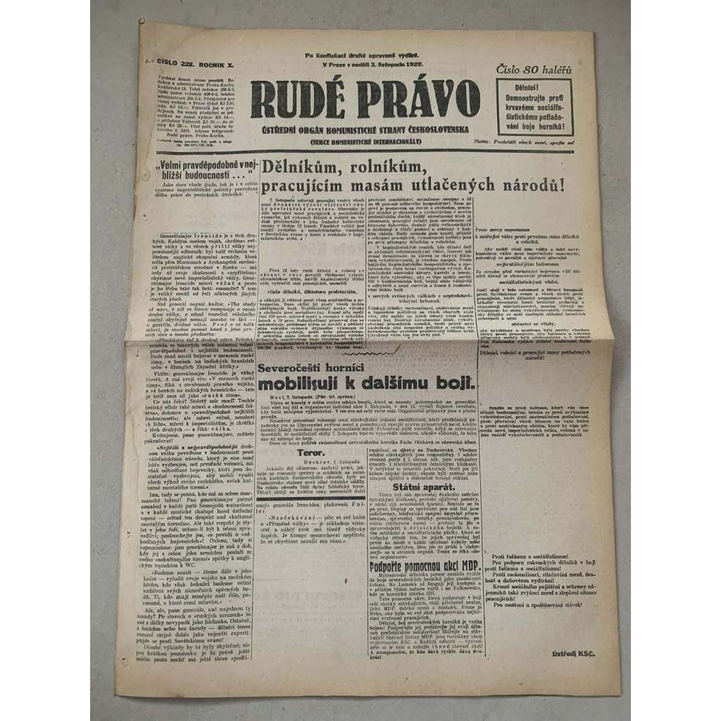 Rudé právo (3.11.1929) - 1. republika, staré noviny