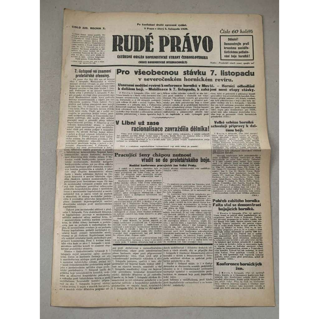 Rudé právo (5.11.1929) - 1. republika, staré noviny