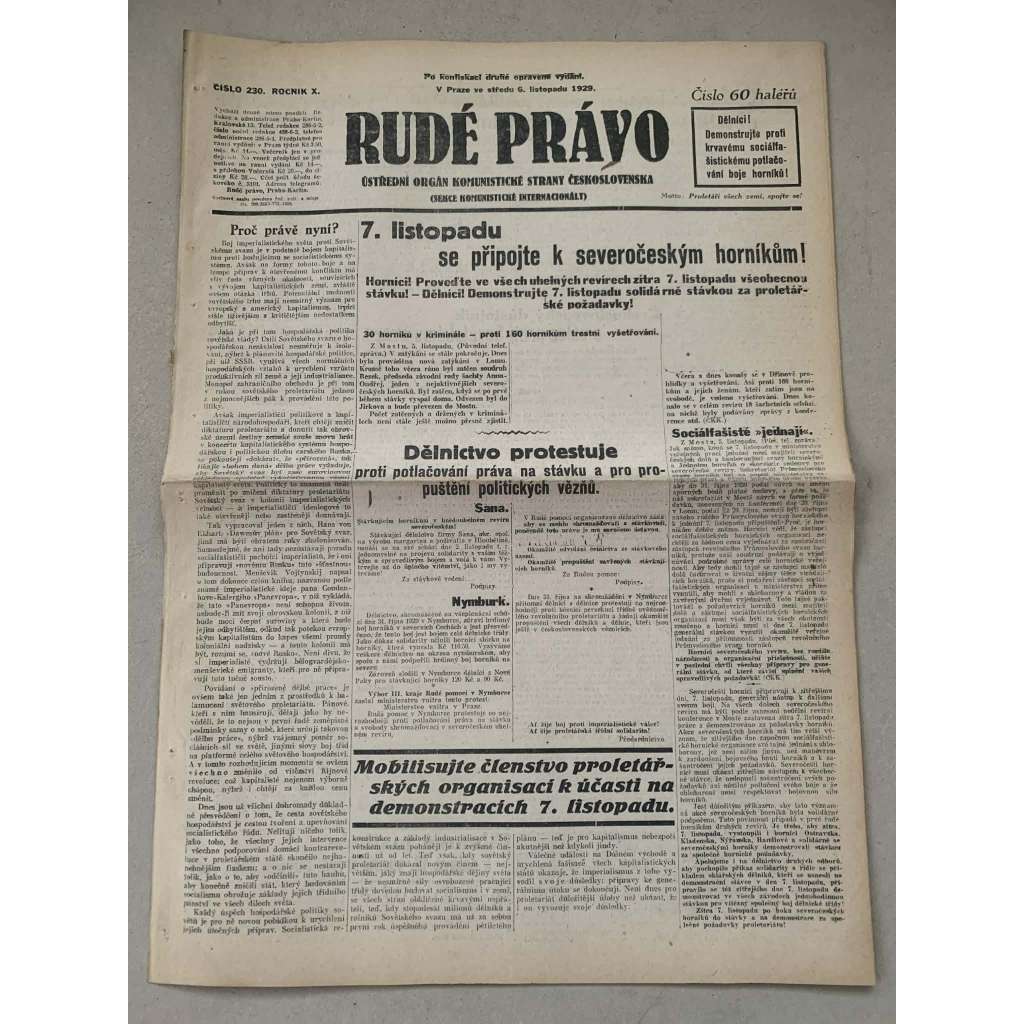 Rudé právo (6.11.1929) - 1. republika, staré noviny