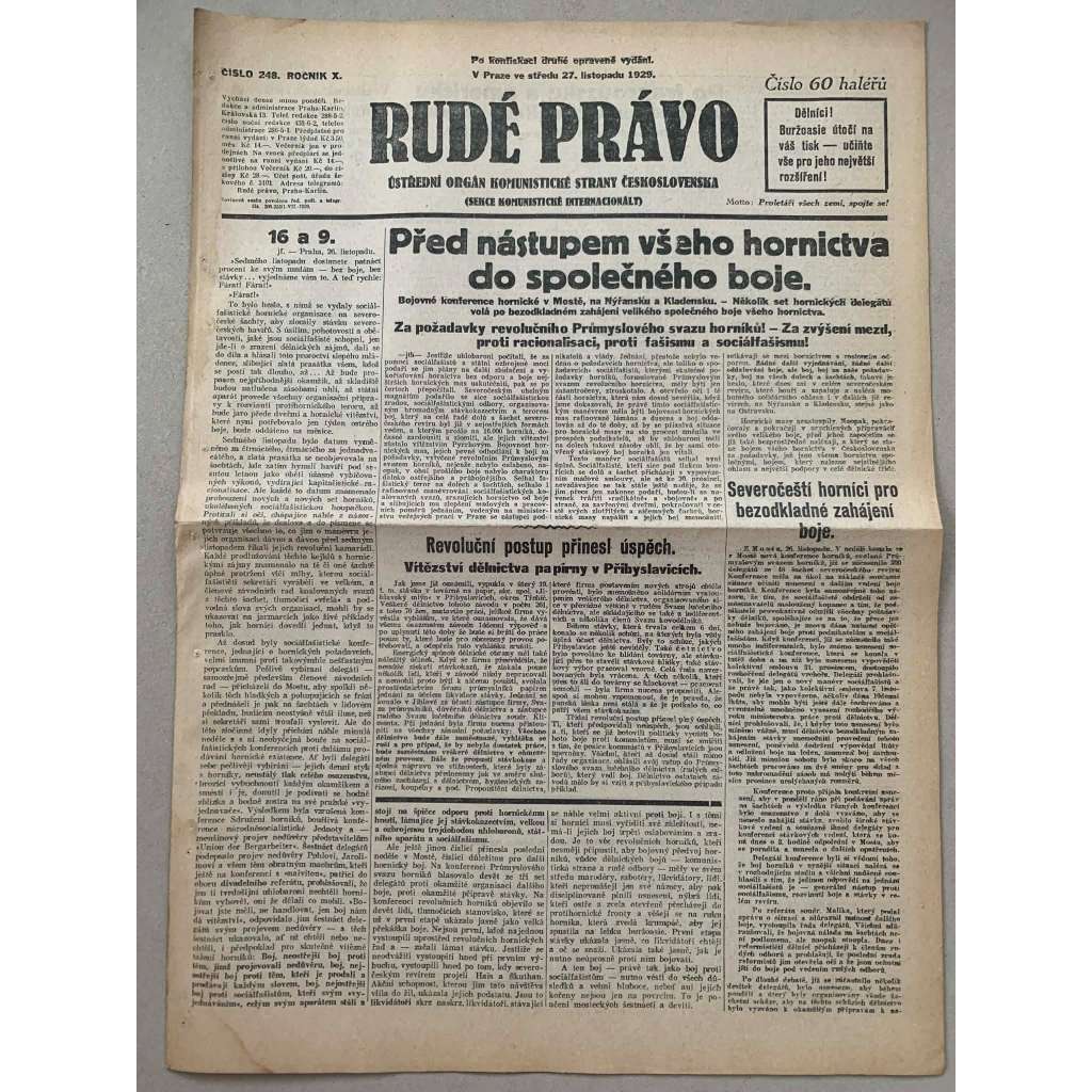 Rudé právo (27.11.1929) - 1. republika, staré noviny