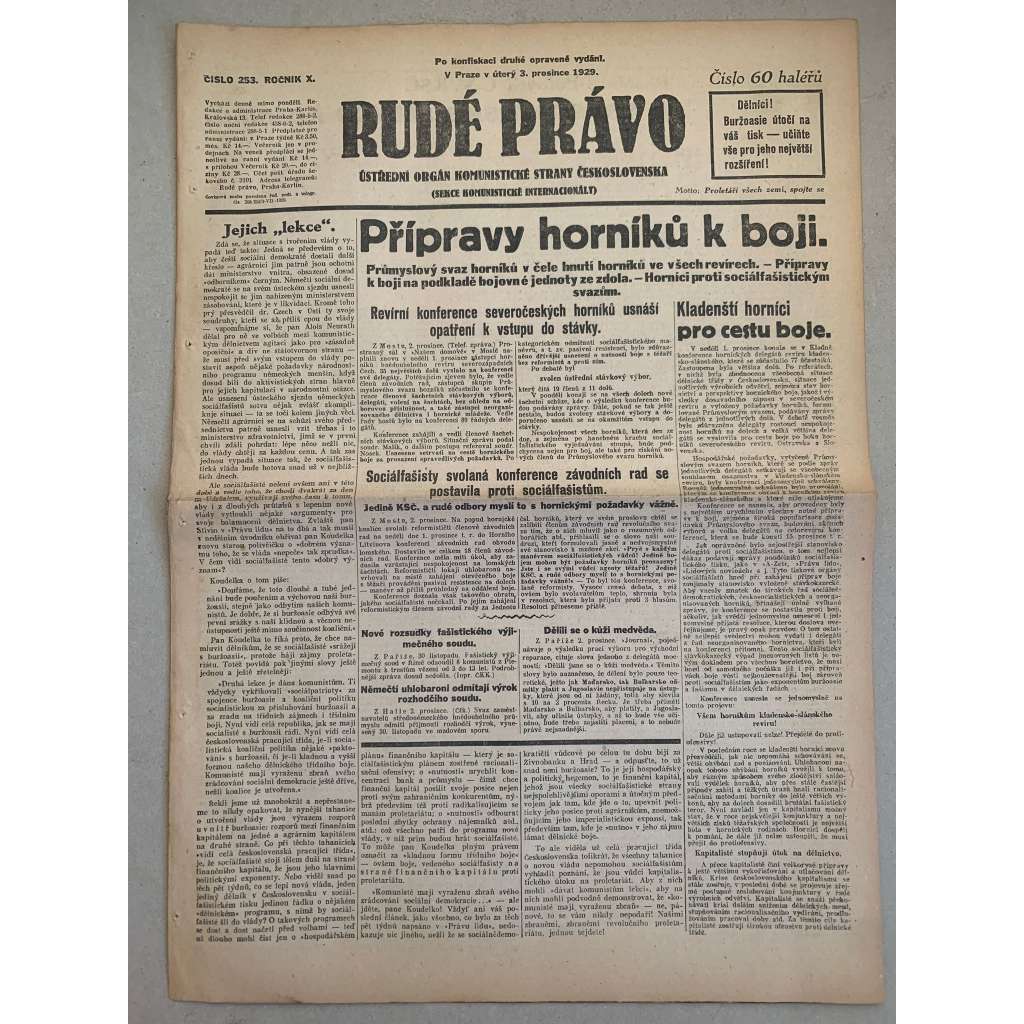 Rudé právo (3.12.1929) - 1. republika, staré noviny