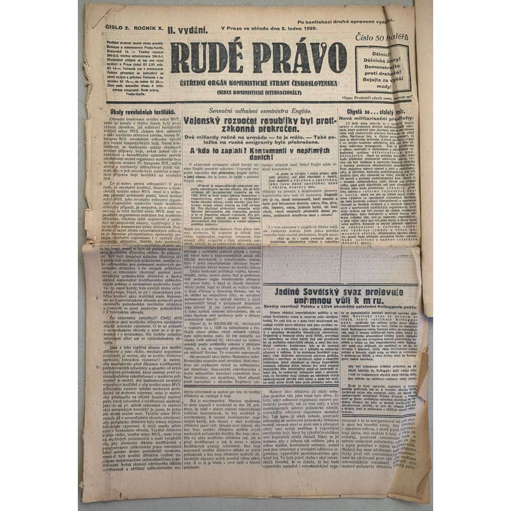 Rudé právo (2.1.1929) - 1. republika, staré noviny