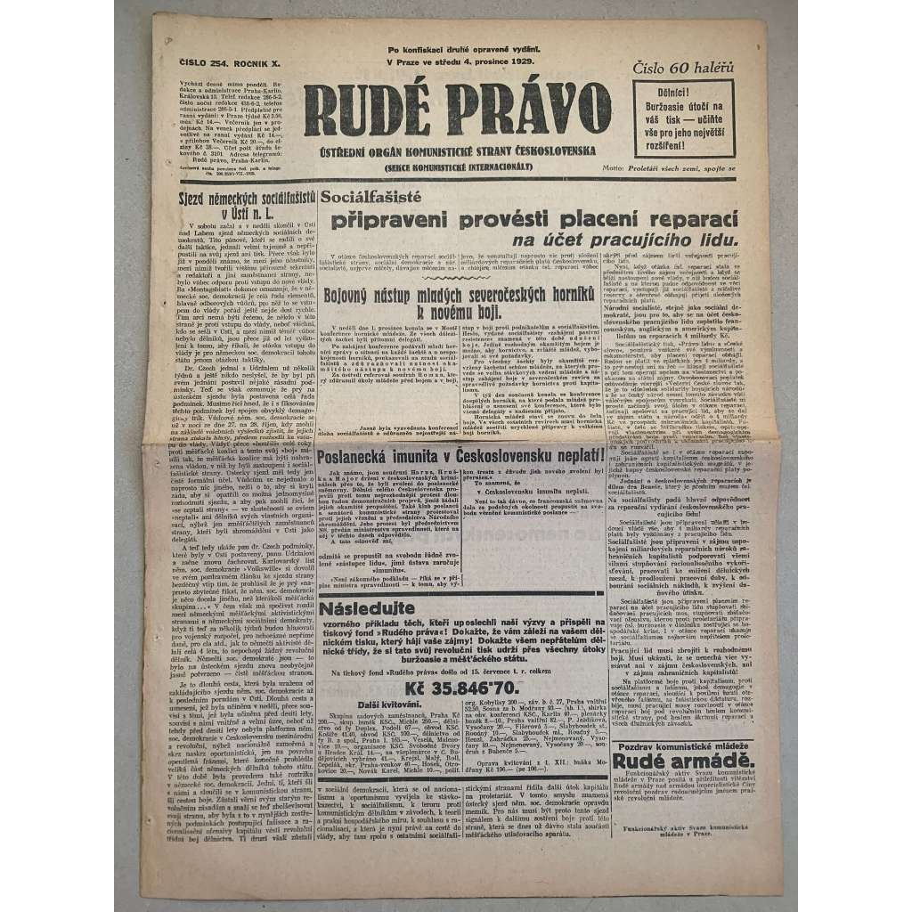 Rudé právo (4.12.1929) - 1. republika, staré noviny