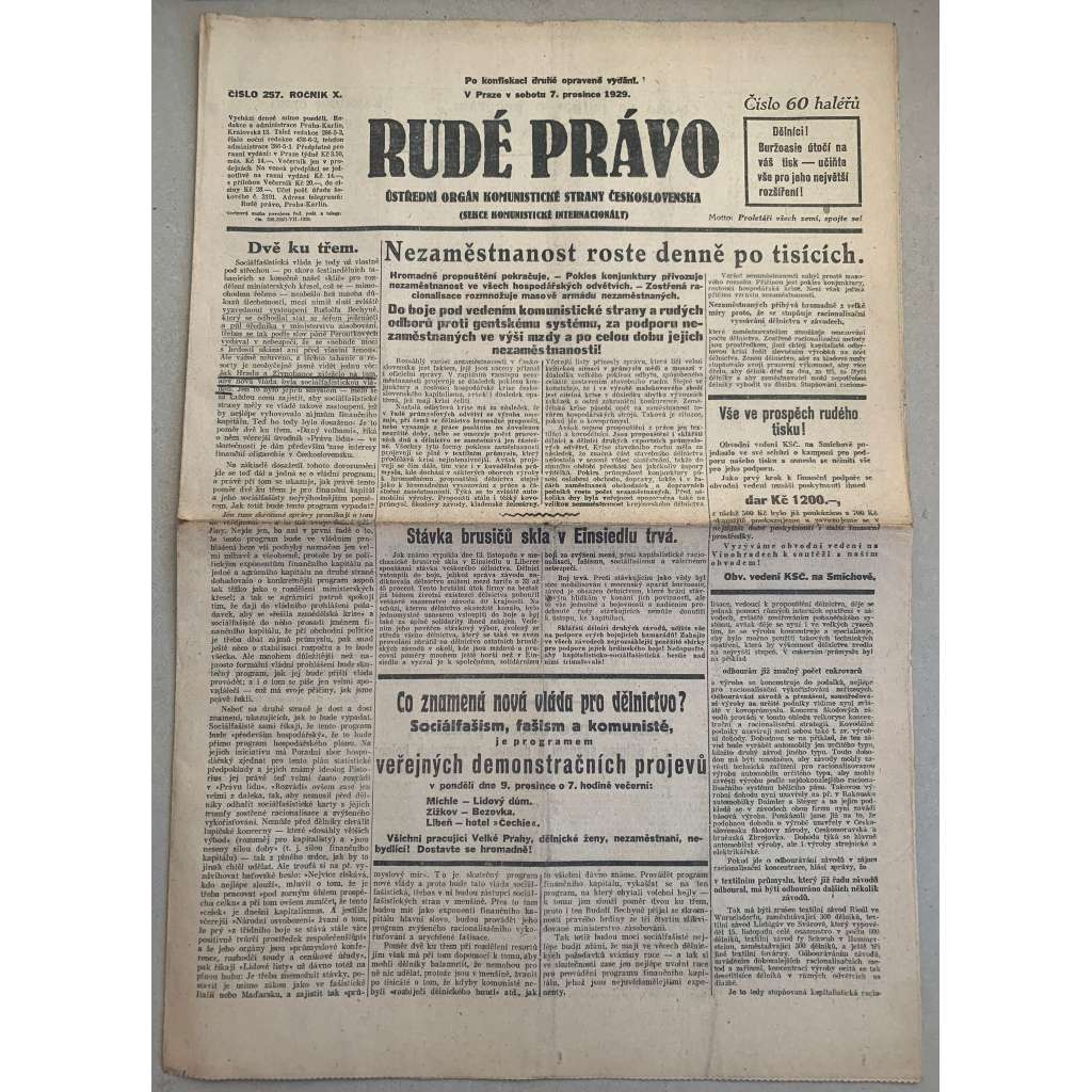 Rudé právo (7.12.1929) - 1. republika, staré noviny