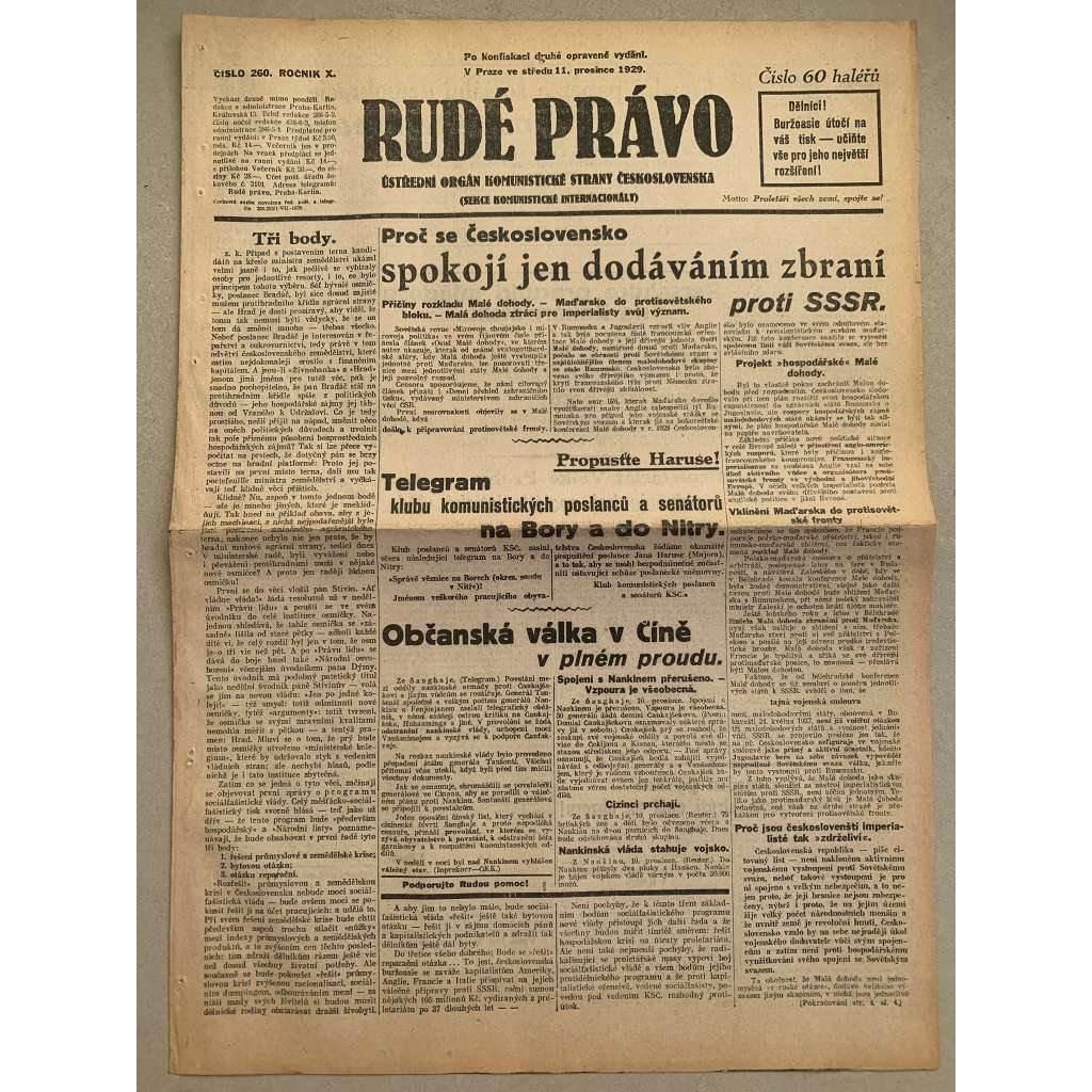 Rudé právo (11.12.1929) - 1. republika, staré noviny