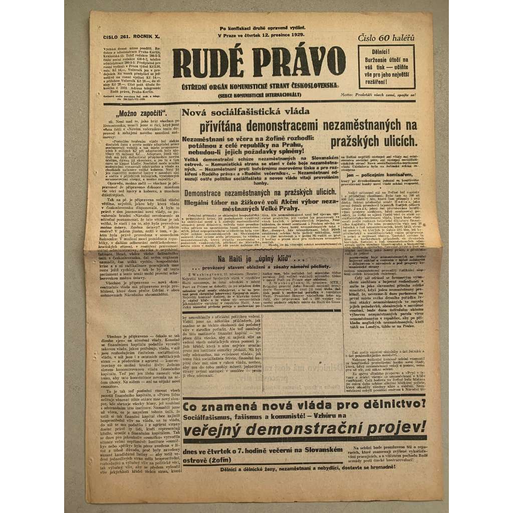 Rudé právo (12.12.1929) - 1. republika, staré noviny