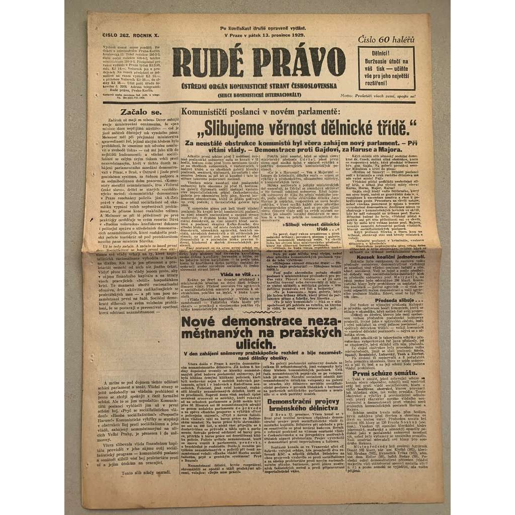 Rudé právo (13.12.1929) - 1. republika, staré noviny