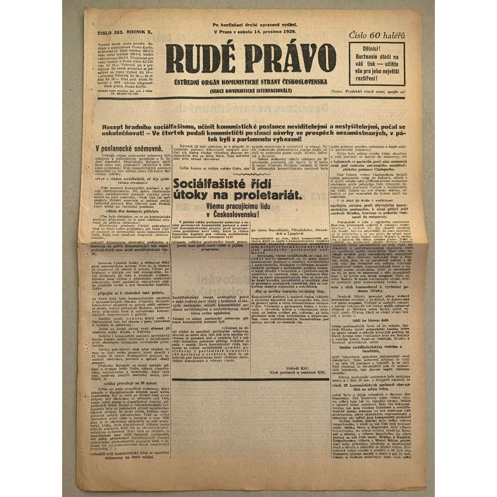 Rudé právo (14.12.1929) - 1. republika, staré noviny