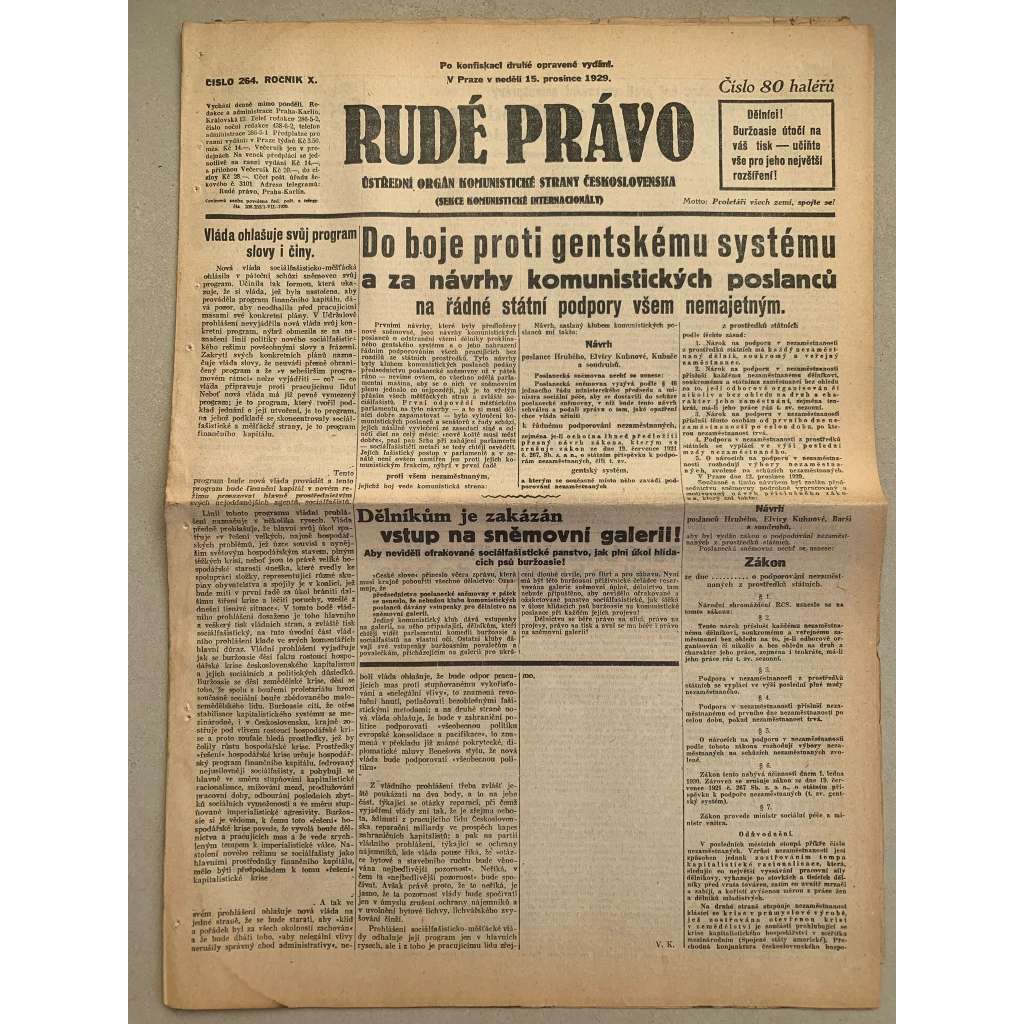 Rudé právo (15.12.1929) - 1. republika, staré noviny