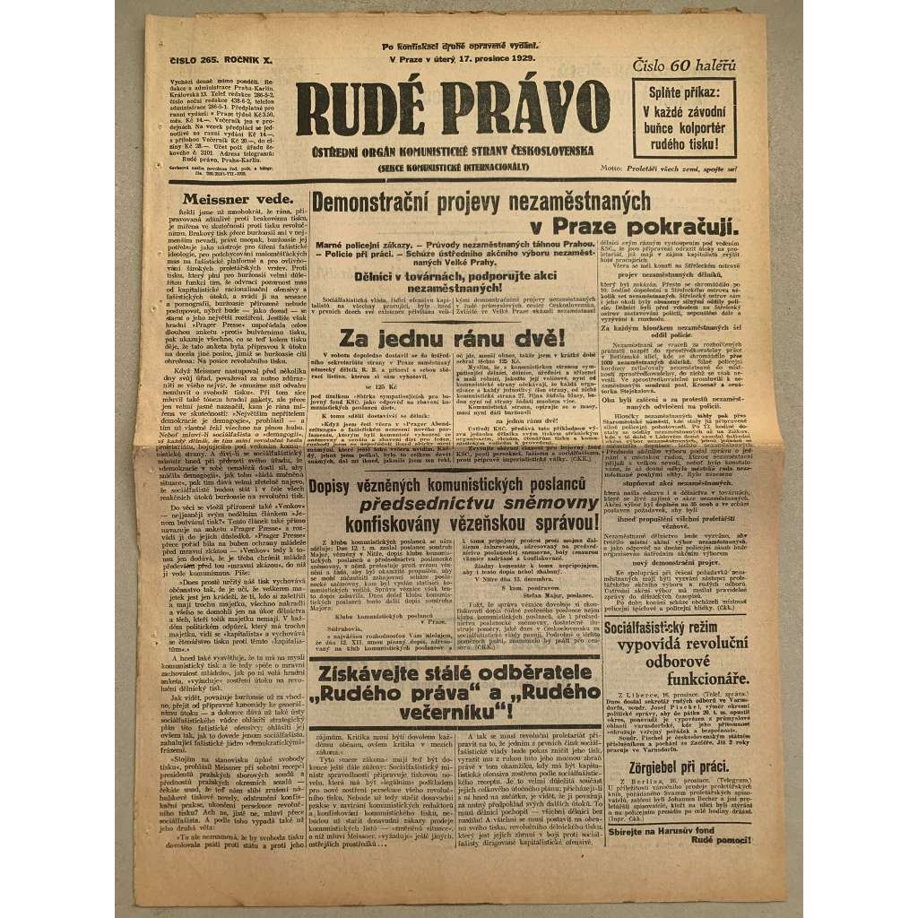Rudé právo (17.12.1929) - 1. republika, staré noviny