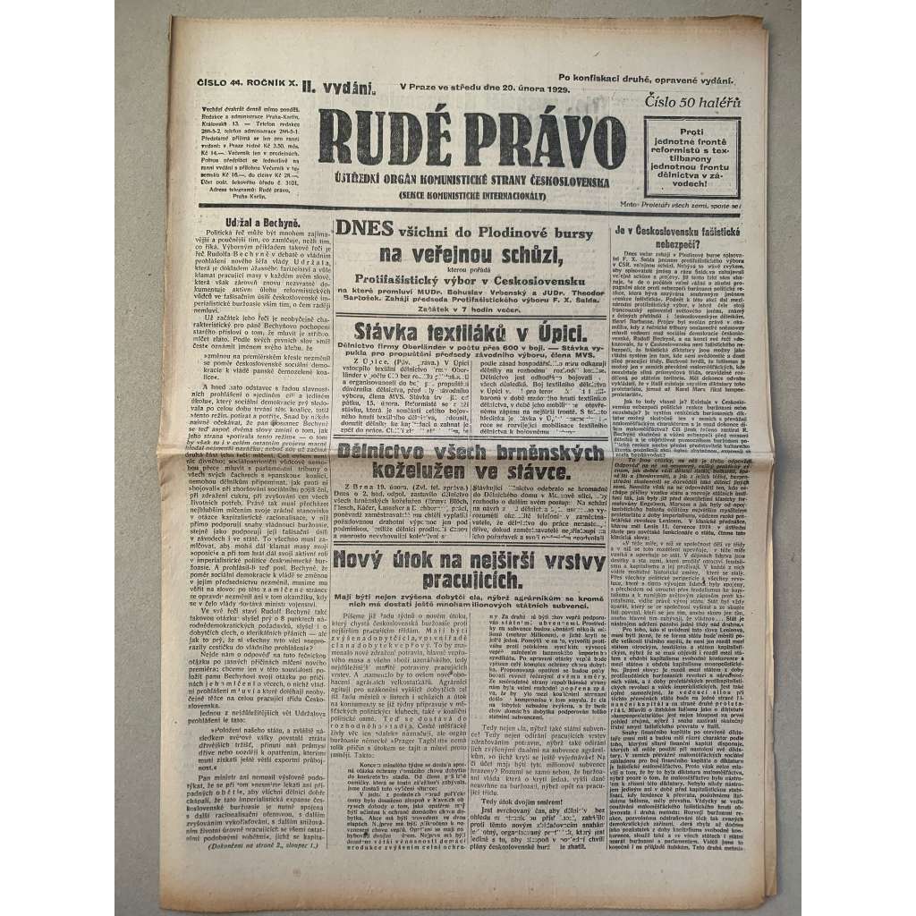 Rudé právo (20.2.1929) - 1. republika, staré noviny Rudé právo (20.2.1929) - 1. republika, staré noviny
