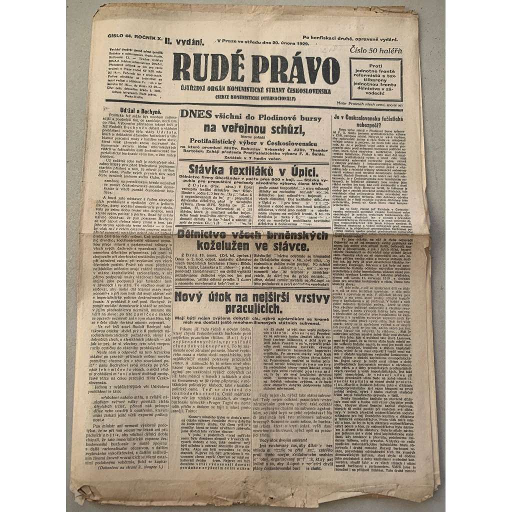 Rudé právo (20.2.1929) - 1. republika, staré noviny Rudé právo (20.2.1929) - 1. republika, staré noviny