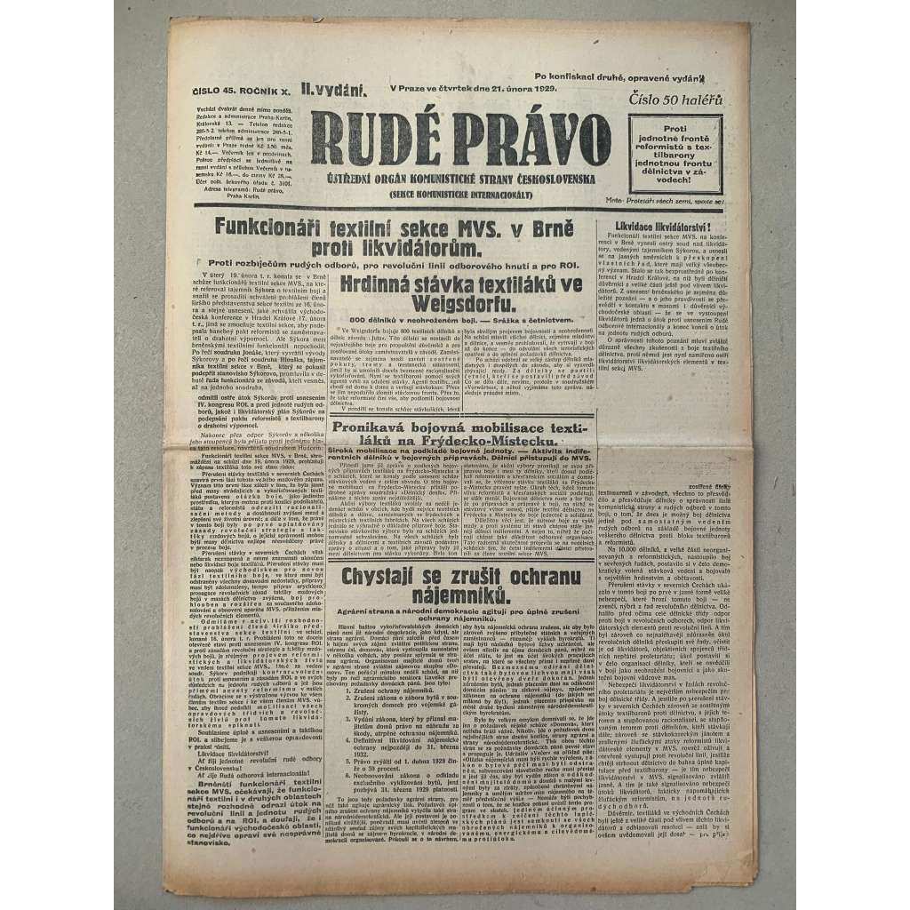 Rudé právo (21.2.1929) - 1. republika, staré noviny Rudé právo (21.2.1929) - 1. republika, staré noviny