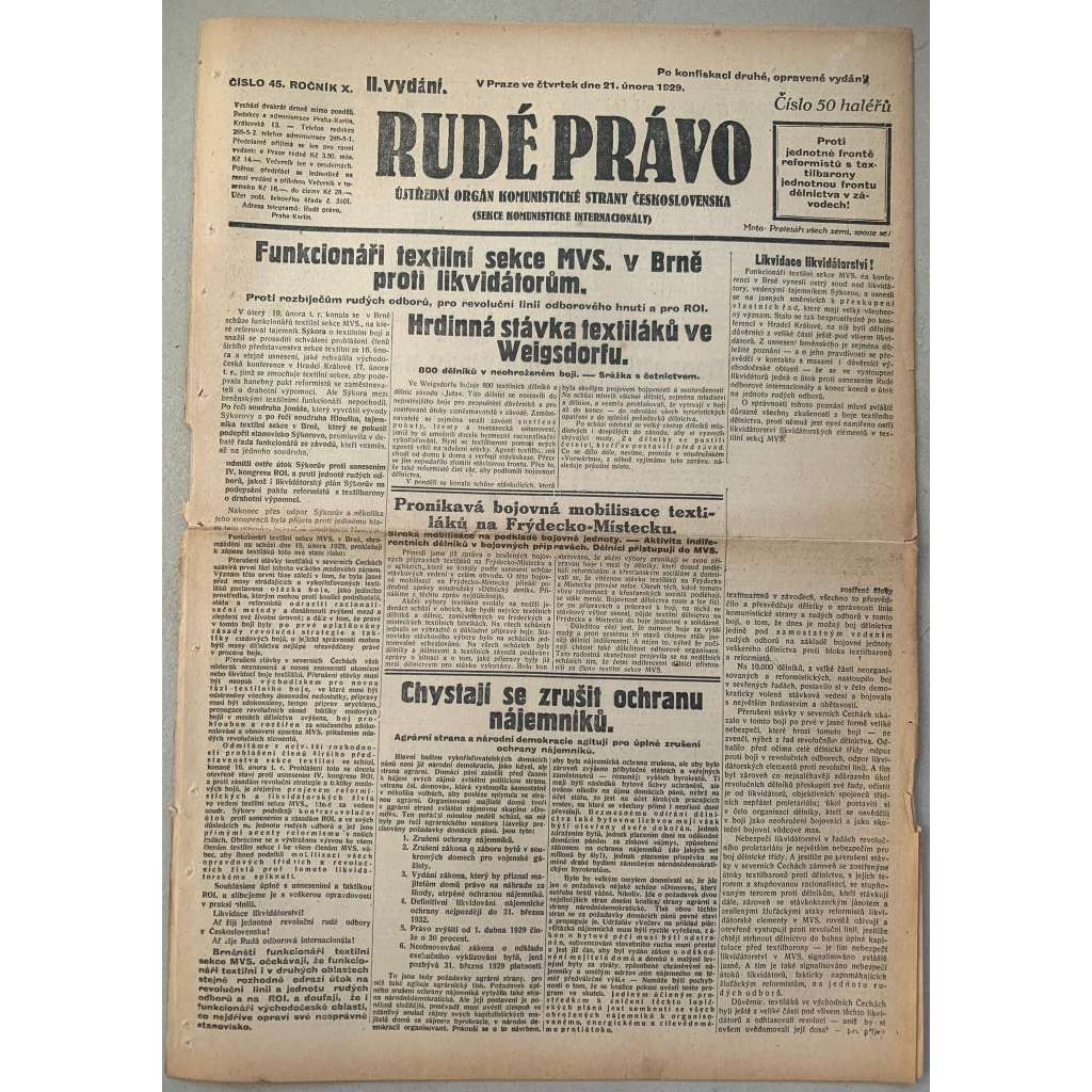 Rudé právo (21.2.1929) - 1. republika, staré noviny Rudé právo (21.2.1929) - 1. republika, staré noviny