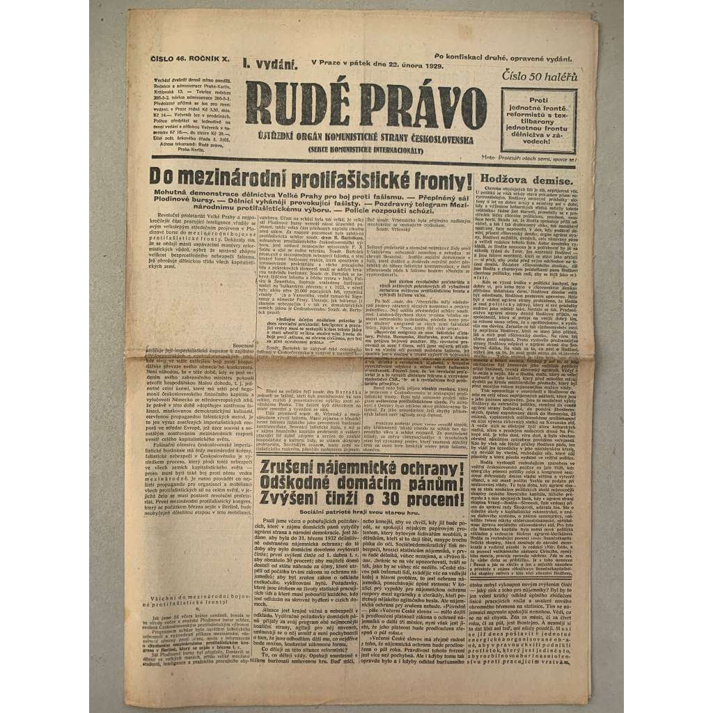 Rudé právo (22.2.1929) - 1. republika, staré noviny Rudé právo (22.2.1929) - 1. republika, staré noviny