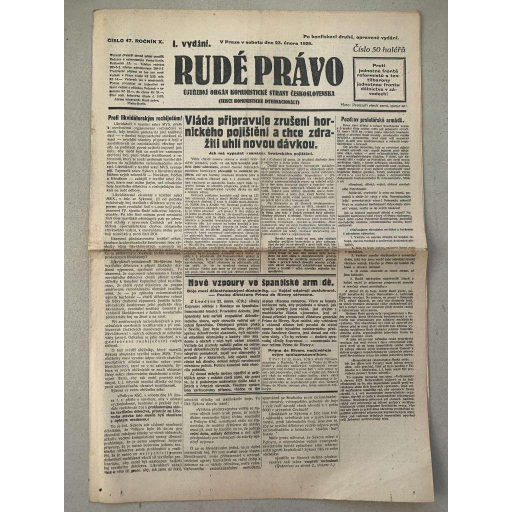 Rudé právo (23.2.1929) - 1. republika, staré noviny Rudé právo (23.2.1929) - 1. republika, staré noviny