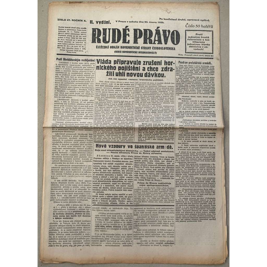 Rudé právo (23.2.1929) - 1. republika, staré noviny Rudé právo (23.2.1929) - 1. republika, staré noviny