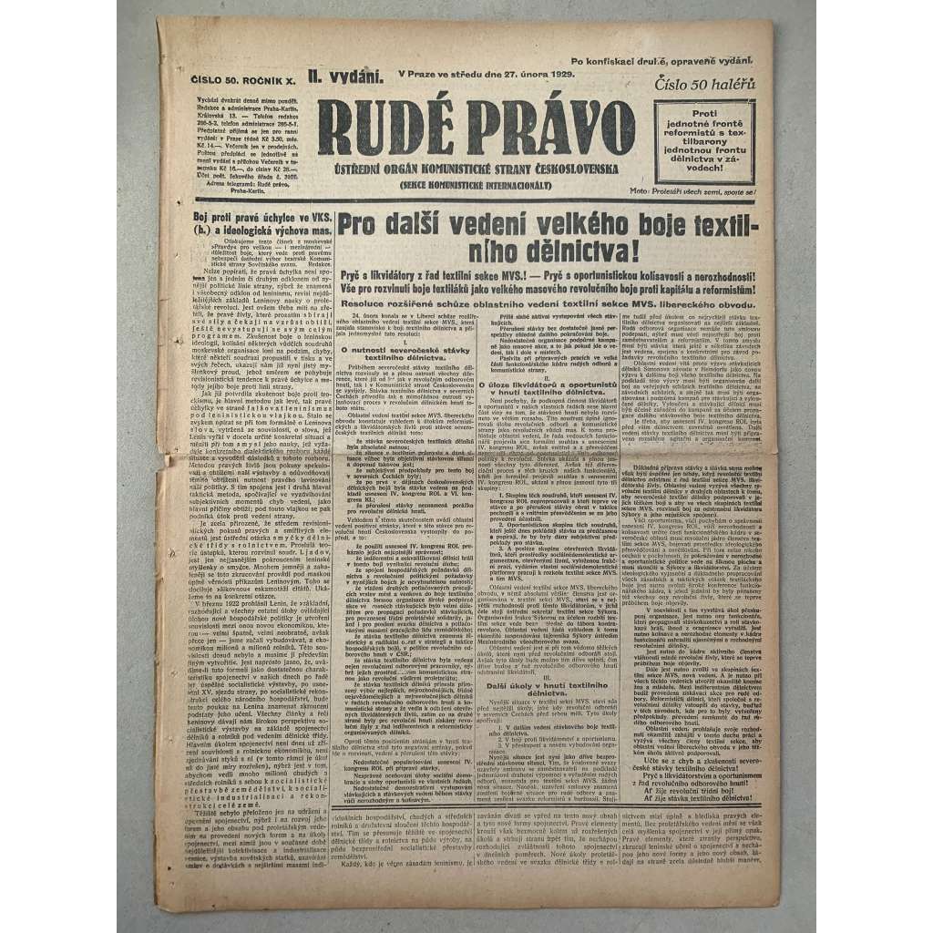 Rudé právo (27.2.1929) - 1. republika, staré noviny Rudé právo (27.2.1929) - 1. republika, staré noviny
