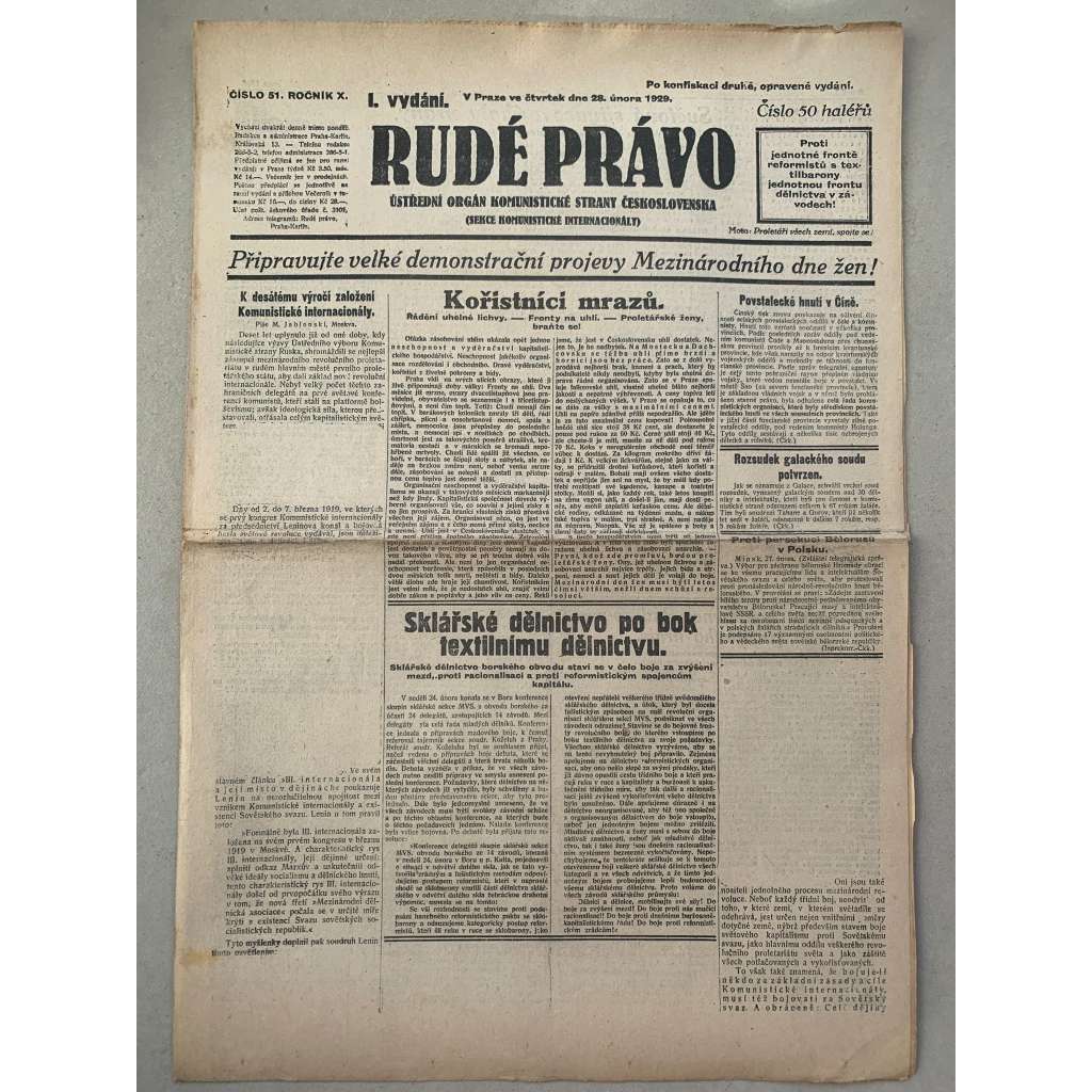 Rudé právo (28.2.1929) - 1. republika, staré noviny Rudé právo (28.2.1929) - 1. republika, staré noviny