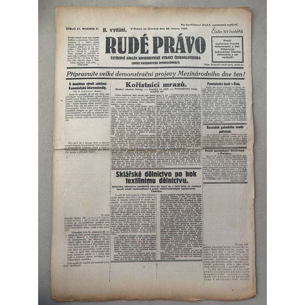 Rudé právo (28.2.1929) - 1. republika, staré noviny Rudé právo (28.2.1929) - 1. republika, staré noviny