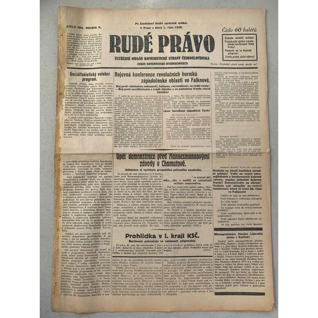Rudé právo (1.10.1929) - 1. republika, staré noviny Rudé právo (1.10.1929) - 1. republika, staré noviny