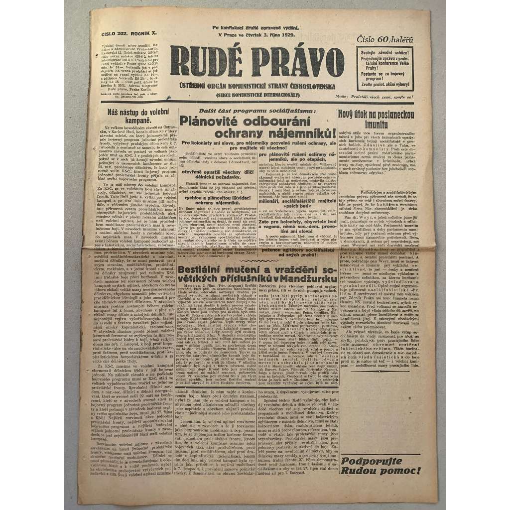 Rudé právo (3.10.1929) - 1. republika, staré noviny Rudé právo (3.10.1929) - 1. republika, staré noviny