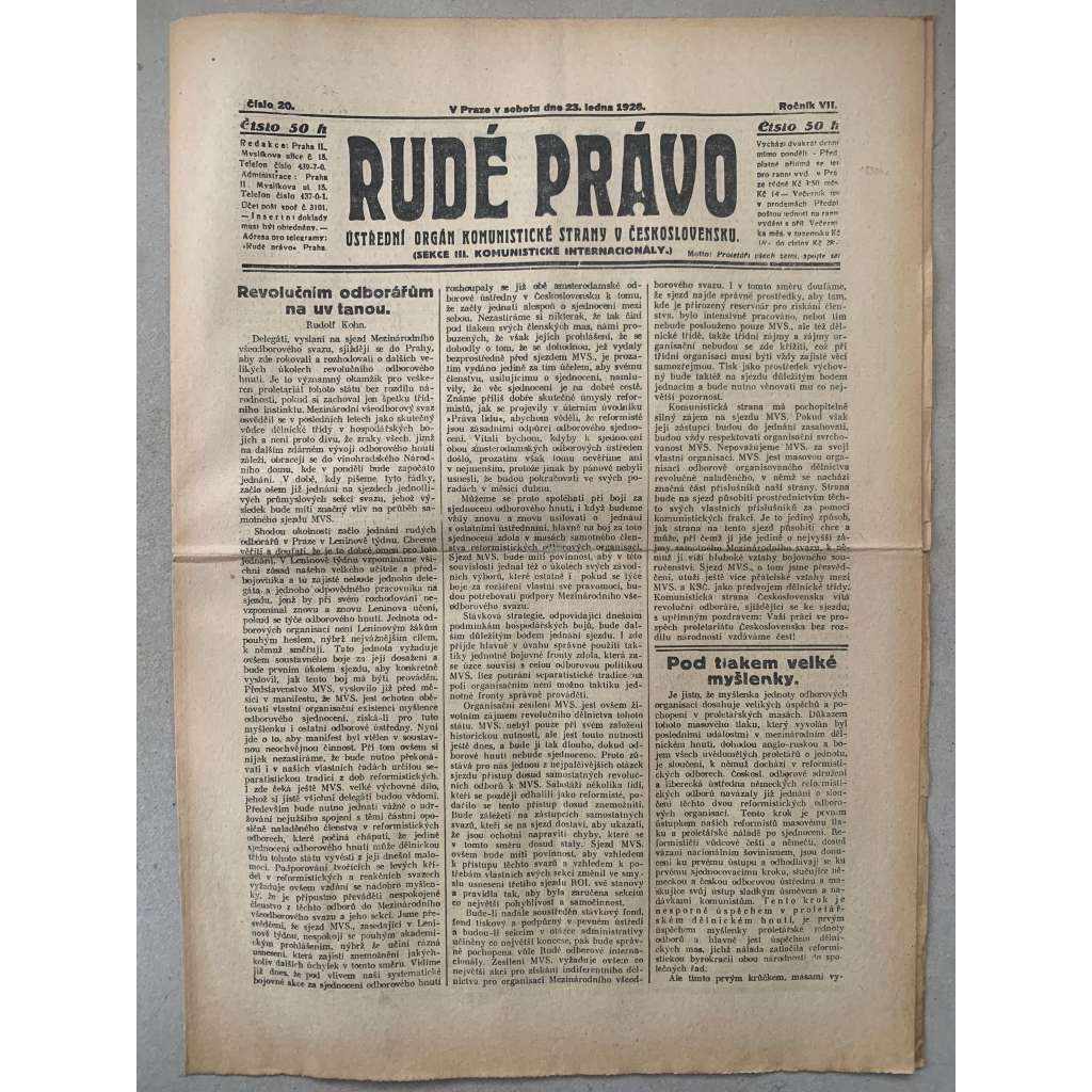 Rudé právo (23.1.1926) - 1. republika, staré noviny