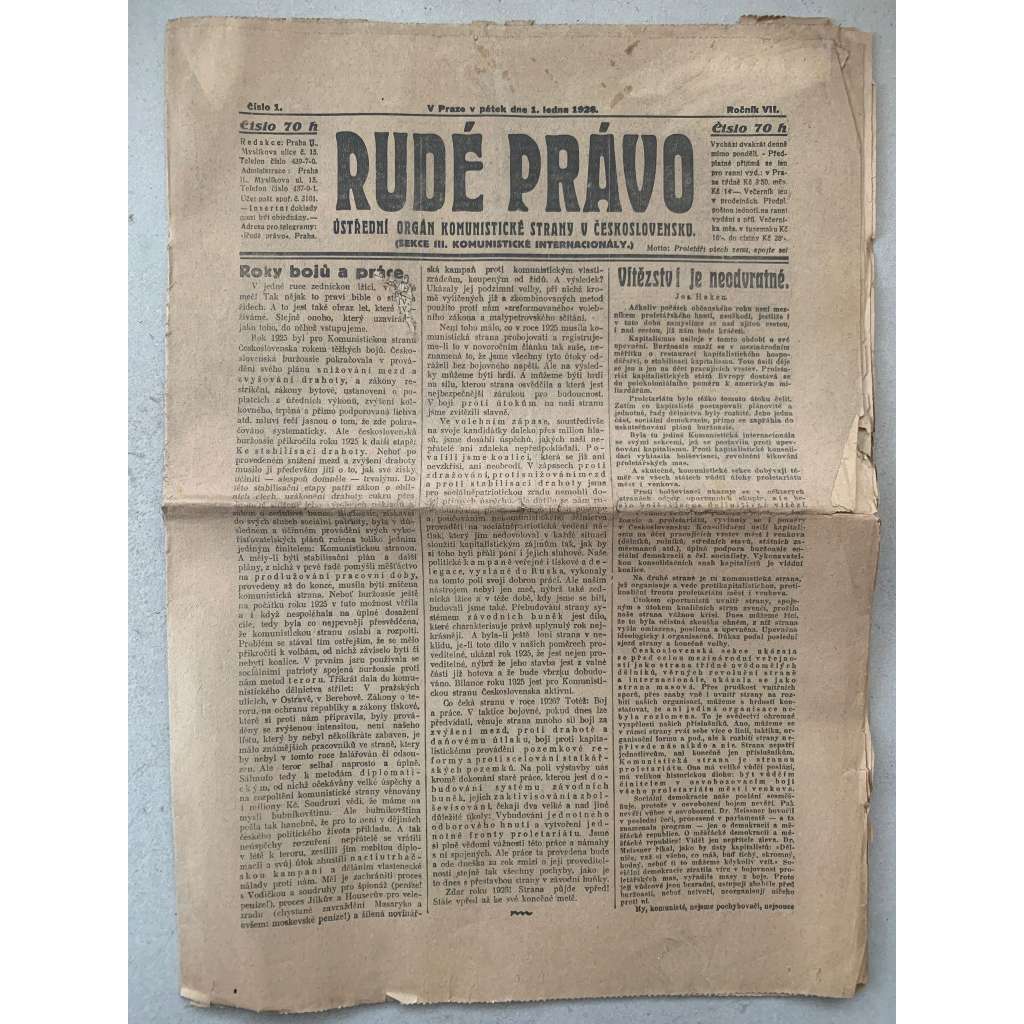 Rudé právo (1.1.1926) - 1. republika, staré noviny