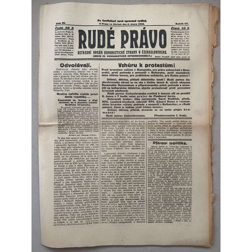 Rudé právo (4.2.1926) - 1. republika, staré noviny