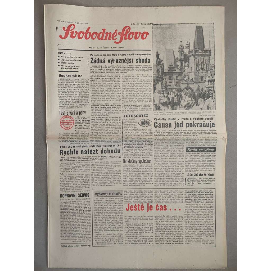 Svobodné slovo (13.6.1992) - staré noviny