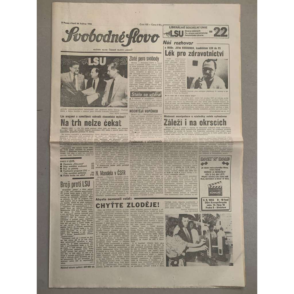 Svobodné slovo (26.5.1992) - staré noviny