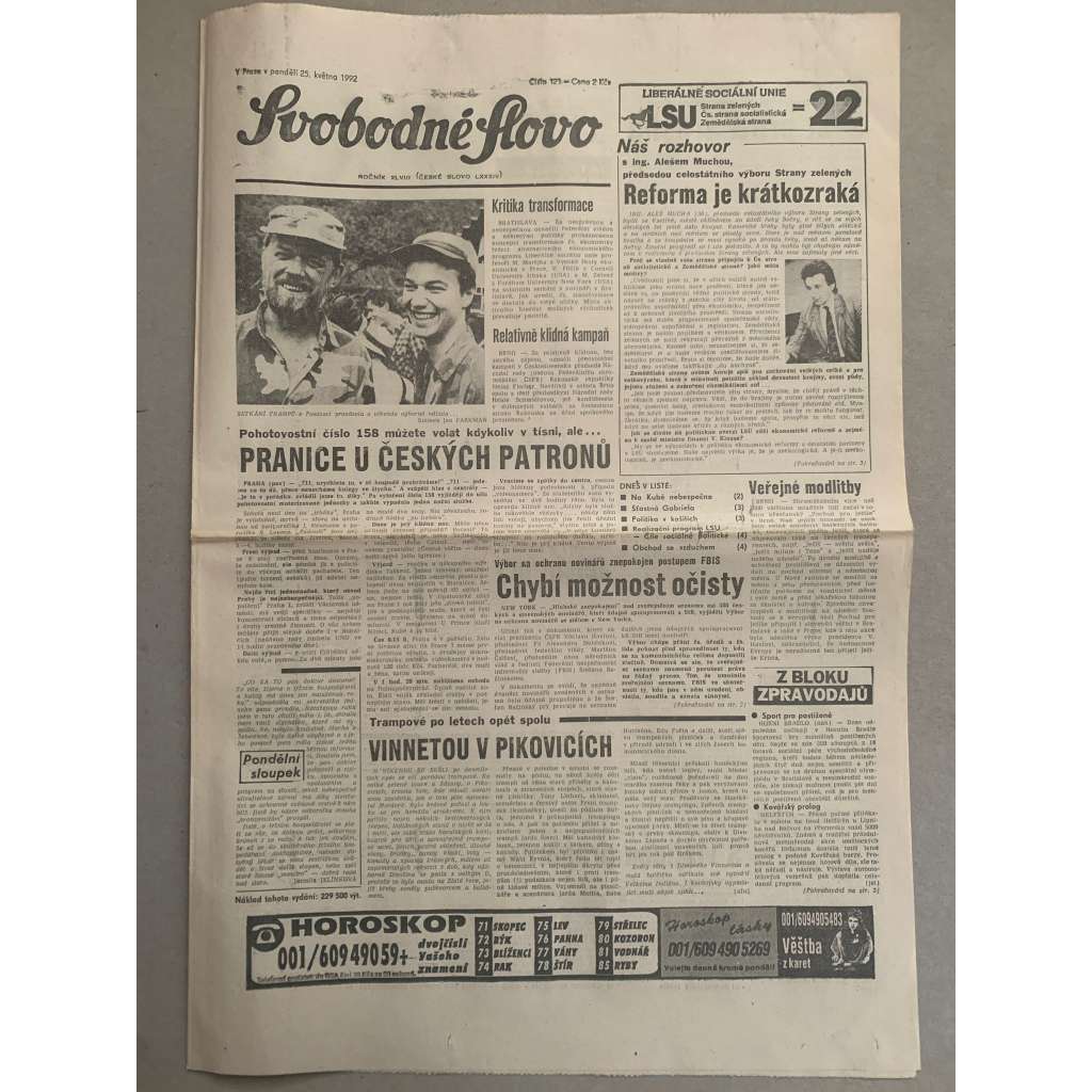 Svobodné slovo (25.5.1992) - staré noviny