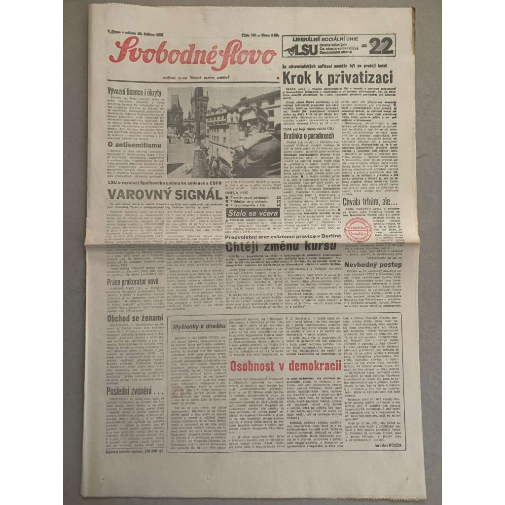 Svobodné slovo (23.5.1992) - staré noviny