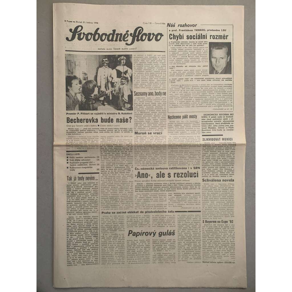 Svobodné slovo (21.5.1992) - staré noviny