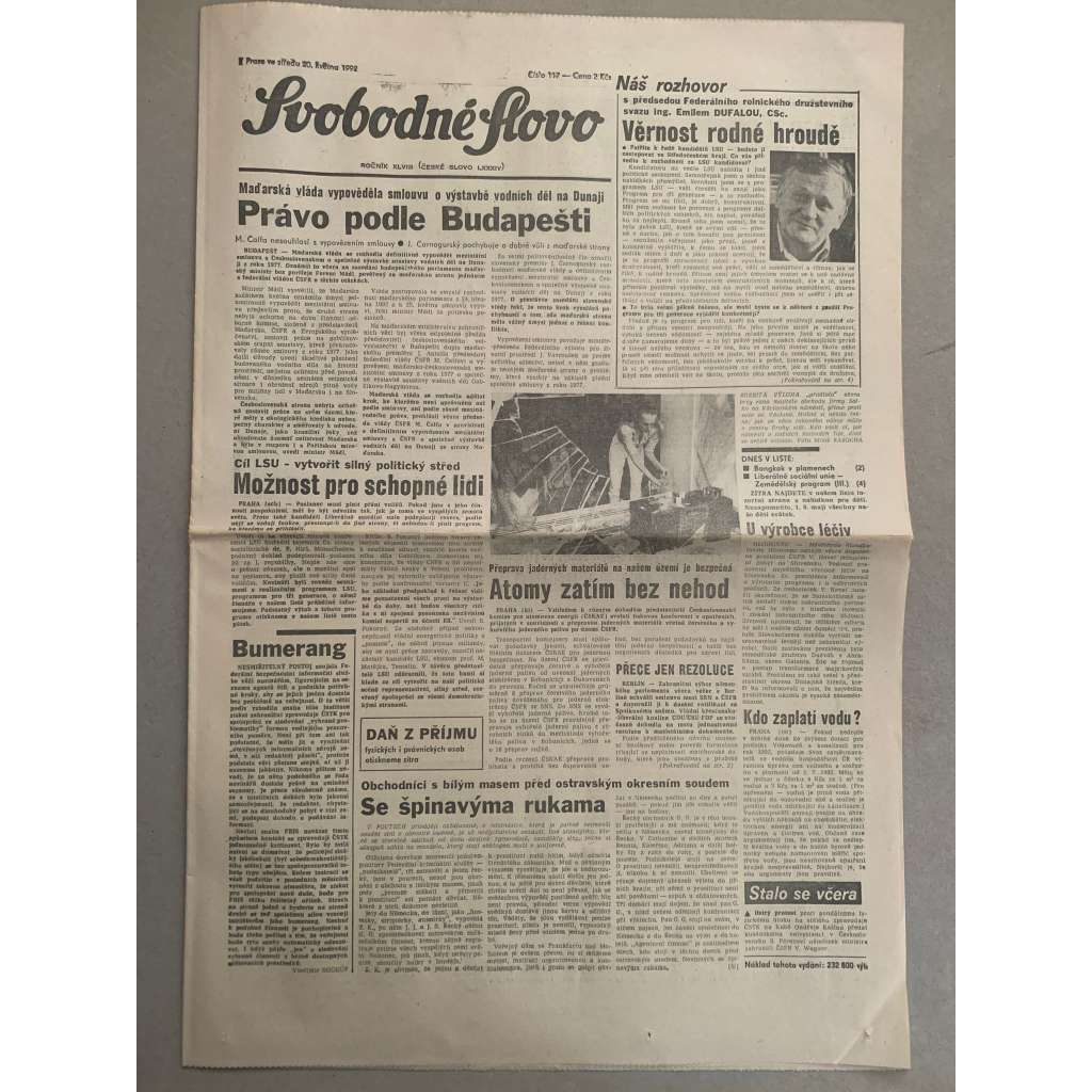Svobodné slovo (20.5.1992) - staré noviny
