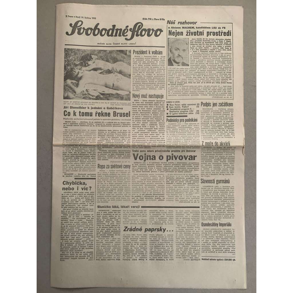 Svobodné slovo (19.5.1992) - staré noviny