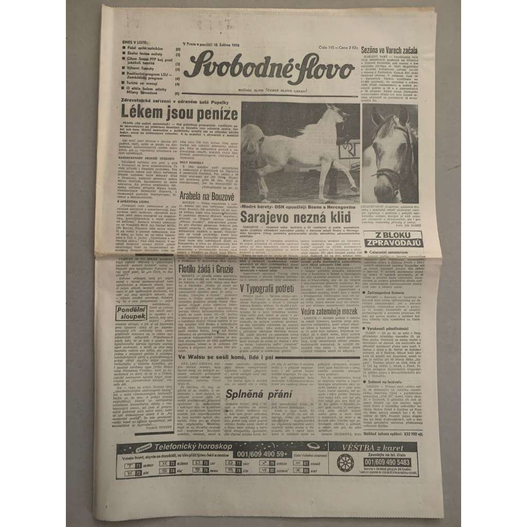 Svobodné slovo (18.5.1992) - staré noviny