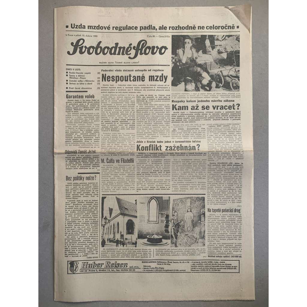 Svobodné slovo (10.4.1992) - staré noviny