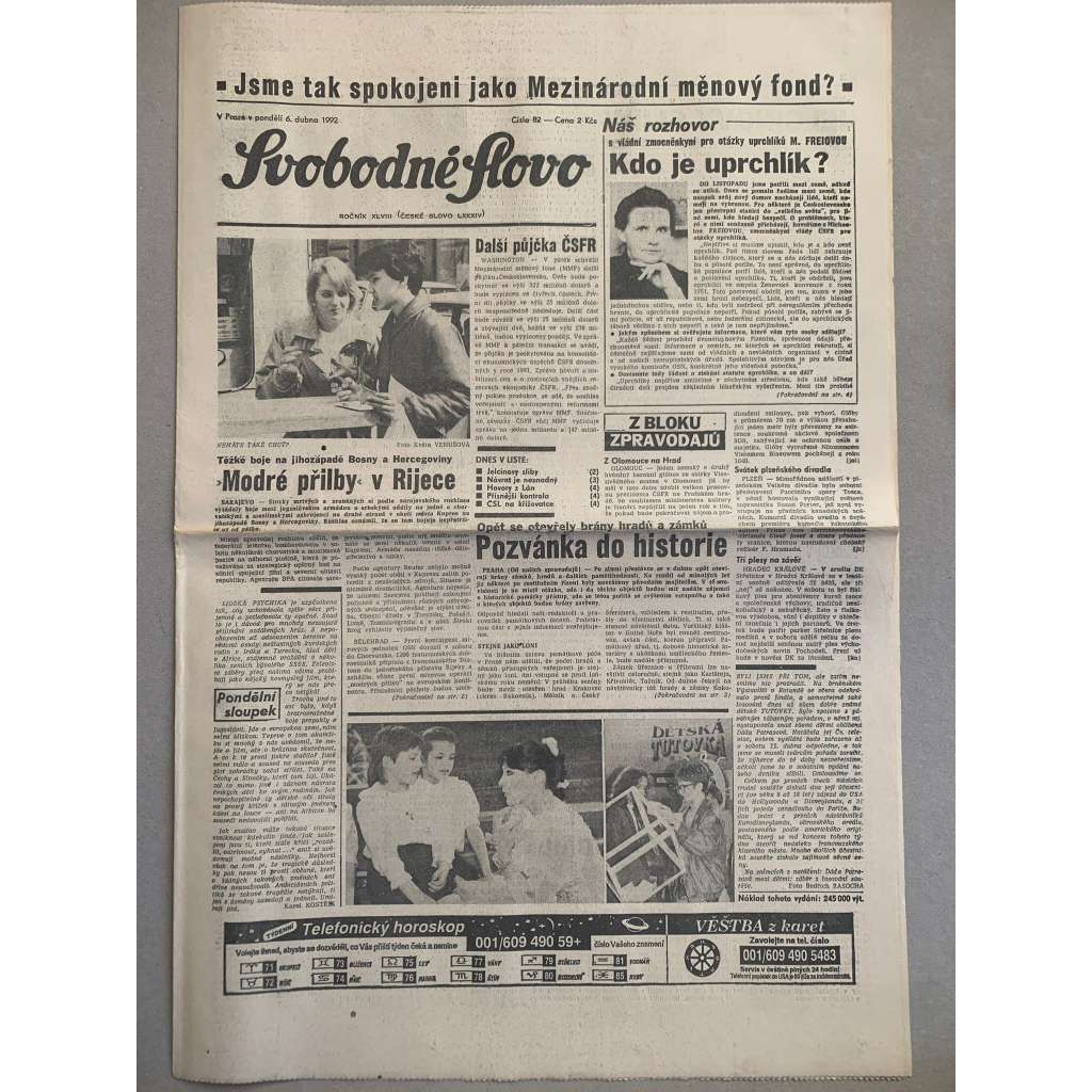 Svobodné slovo (6.4.1992) - staré noviny