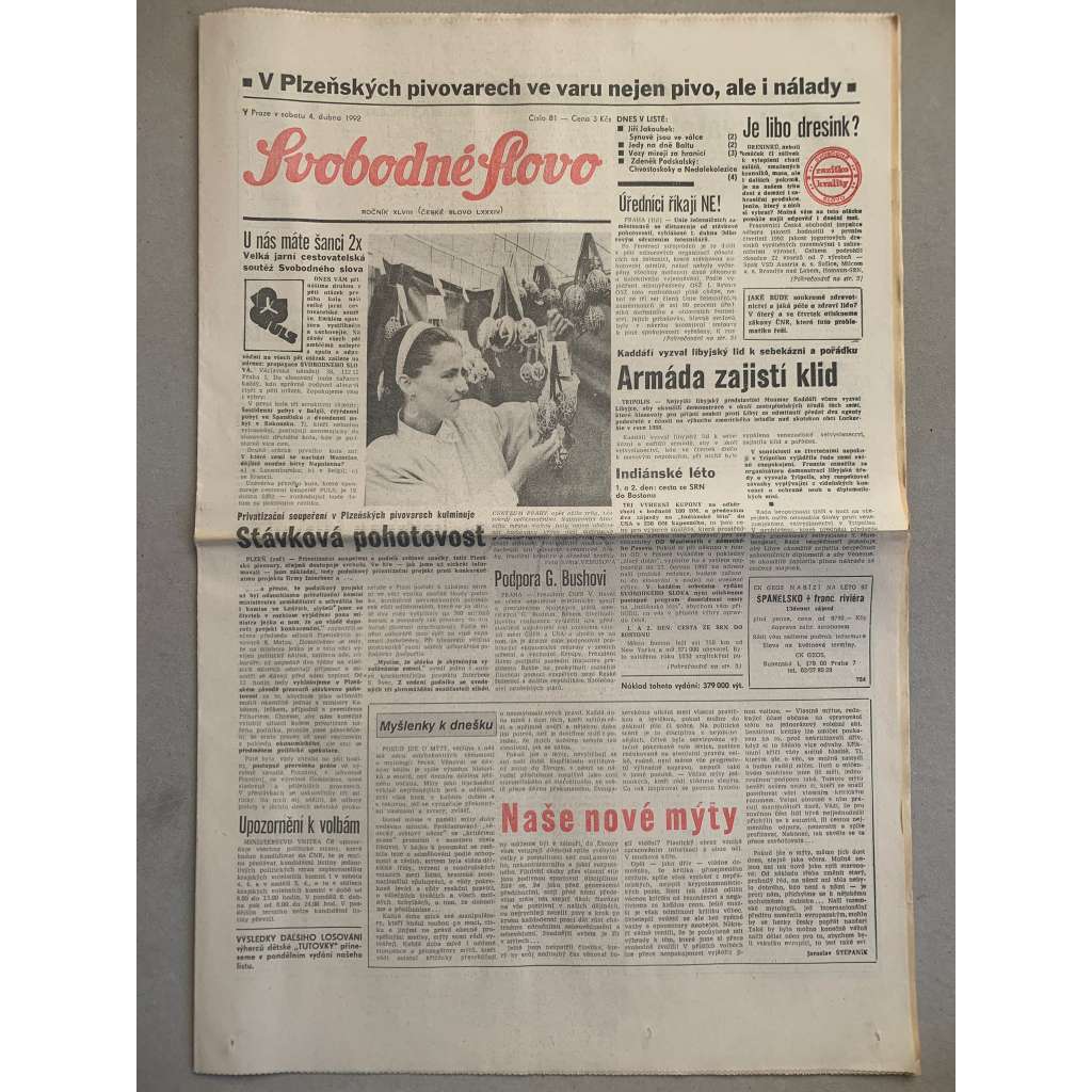 Svobodné slovo (4.4.1992) - staré noviny