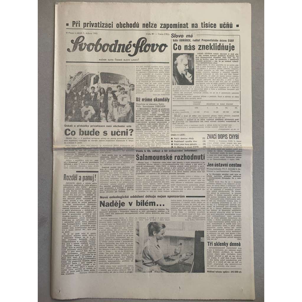 Svobodné slovo (3.4.1992) - staré noviny