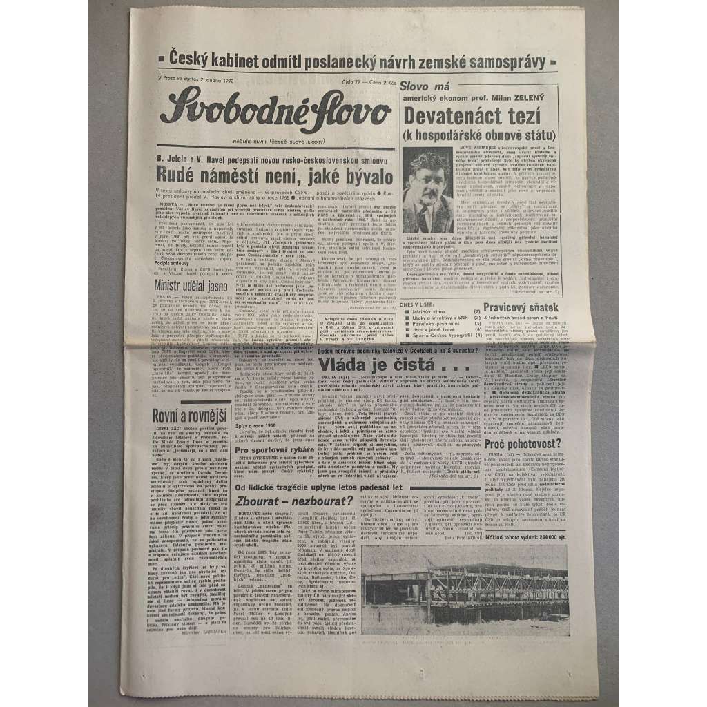 Svobodné slovo (2.4.1992) - staré noviny